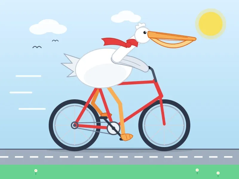 An SVG illustration generated by Kimi K3 showing a cartoon pelican wearing a red scarf and riding a red bicycle down a road, used as an informal benchmark for testing new AI models